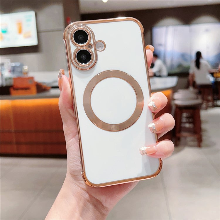 For iPhone 16 Case Compatible with MagSafe Electroplating TPU Phone Cover - Ivory White