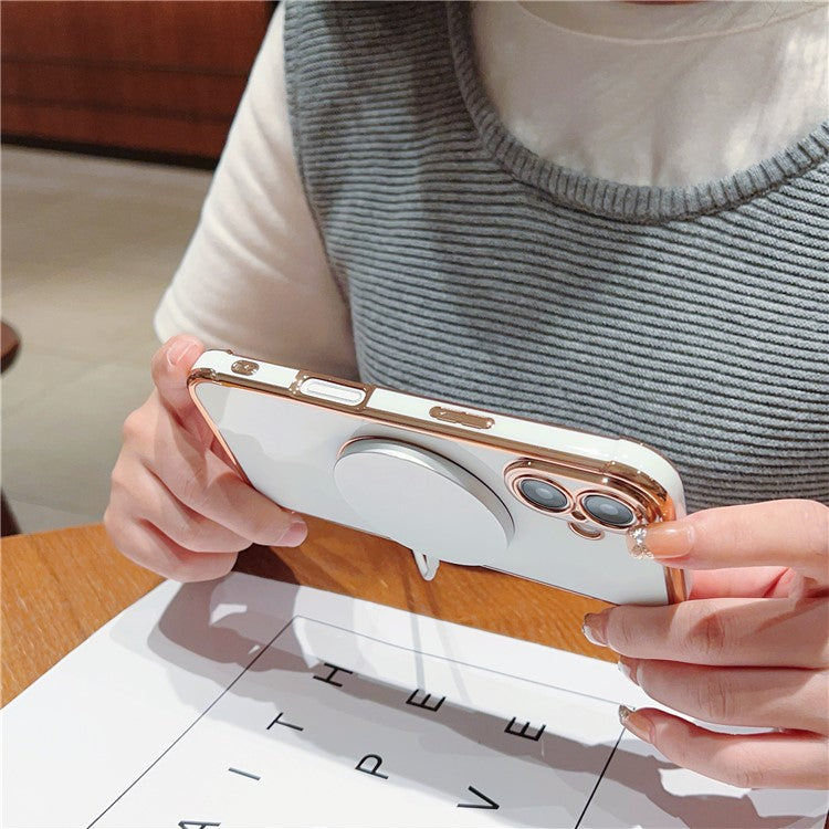 For iPhone 16 Case Compatible with MagSafe Electroplating TPU Phone Cover - Ivory White