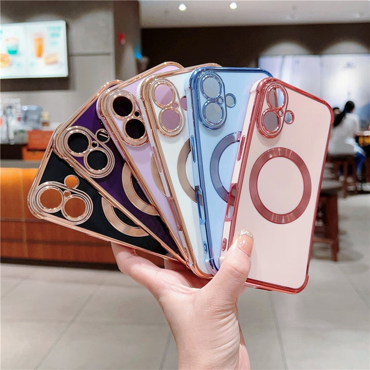 For iPhone 16 Case Compatible with MagSafe Electroplating TPU Phone Cover - Ivory White