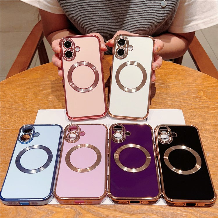 For iPhone 16 Case Compatible with MagSafe Electroplating TPU Phone Cover - Ivory White