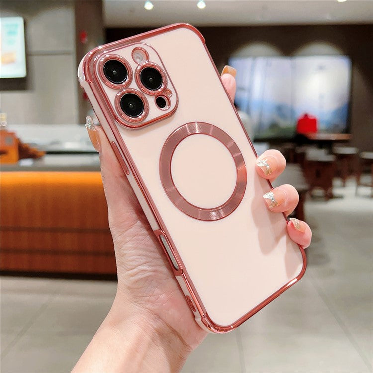 For iPhone 16 Pro Case Compatible with MagSafe Electroplating TPU Phone Cover - Rose Pink
