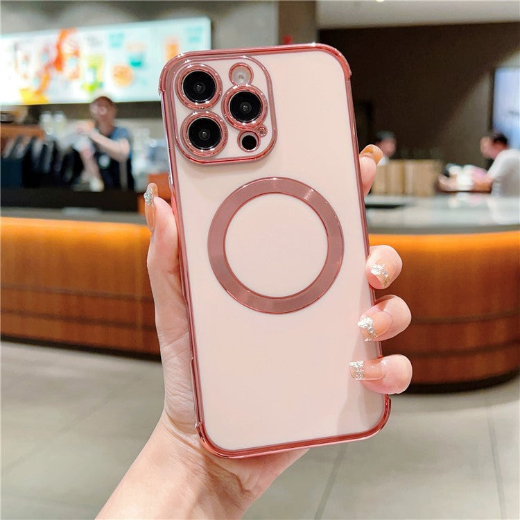 For iPhone 16 Pro Case Compatible with MagSafe Electroplating TPU Phone Cover - Rose Pink