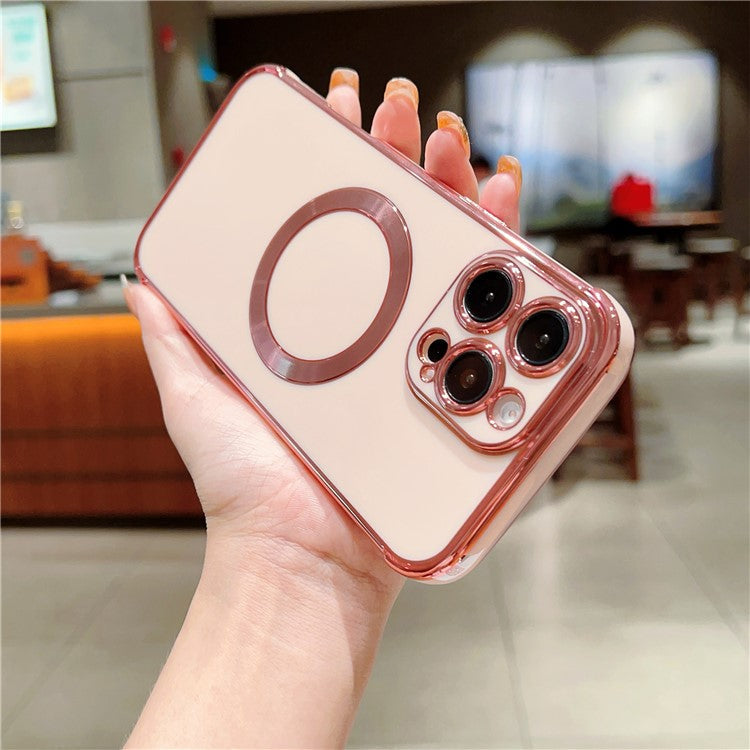 For iPhone 16 Pro Case Compatible with MagSafe Electroplating TPU Phone Cover - Rose Pink