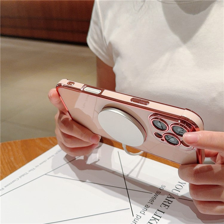 For iPhone 16 Pro Case Compatible with MagSafe Electroplating TPU Phone Cover - Rose Pink