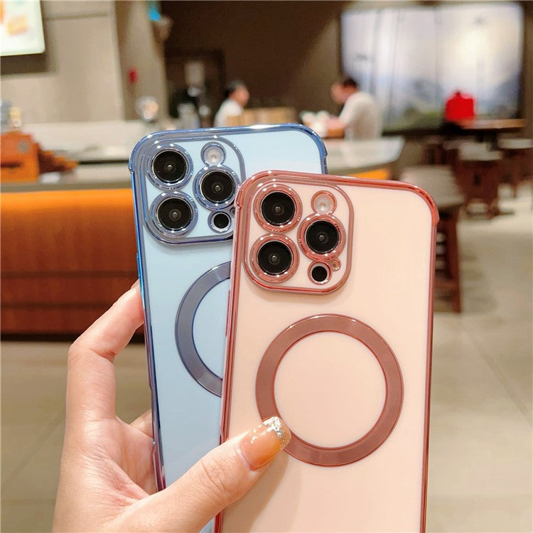 For iPhone 16 Pro Case Compatible with MagSafe Electroplating TPU Phone Cover - Rose Pink