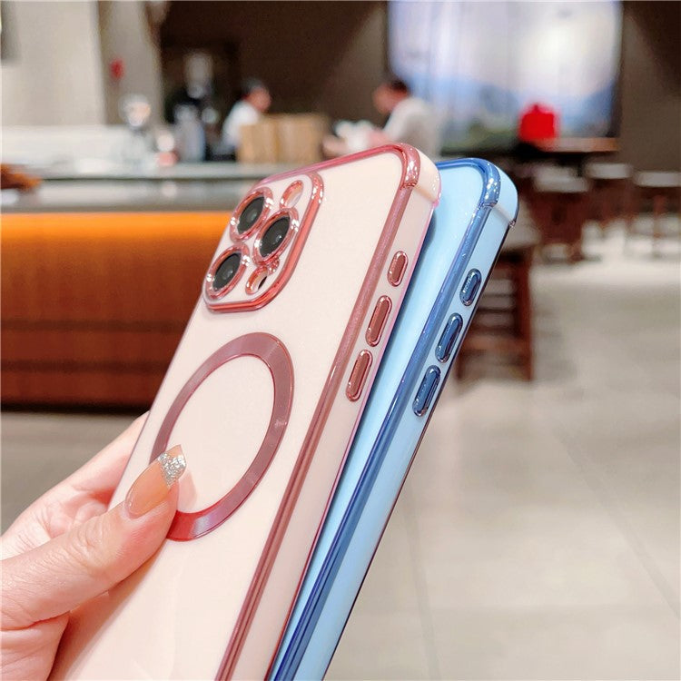 For iPhone 16 Pro Case Compatible with MagSafe Electroplating TPU Phone Cover - Rose Pink