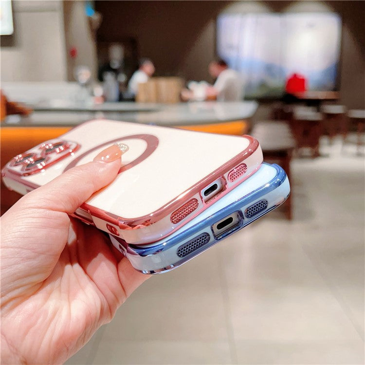 For iPhone 16 Pro Case Compatible with MagSafe Electroplating TPU Phone Cover - Rose Pink