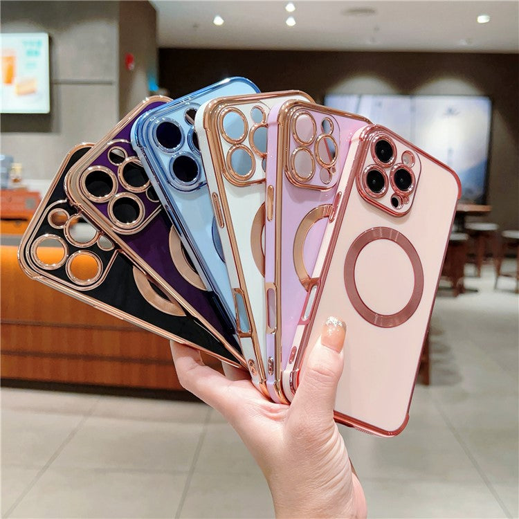 For iPhone 16 Pro Case Compatible with MagSafe Electroplating TPU Phone Cover - Rose Pink