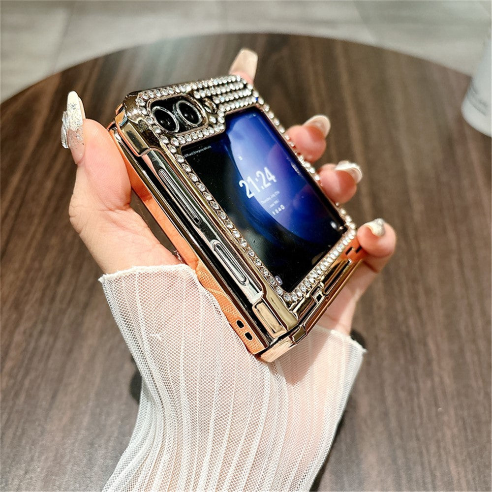 For Samsung Galaxy Z Flip7 FE 5G / Z Flip6 5G Case Plaid Texture Rhinestone Decor Hinge Protection PC Phone Cover - Purple