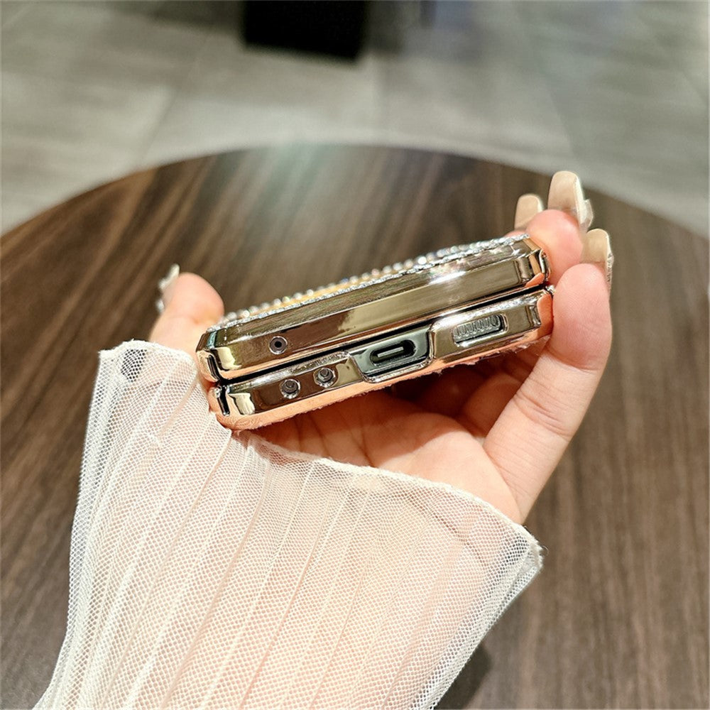 For Samsung Galaxy Z Flip7 FE 5G / Z Flip6 5G Case Plaid Texture Rhinestone Decor Hinge Protection PC Phone Cover - Purple