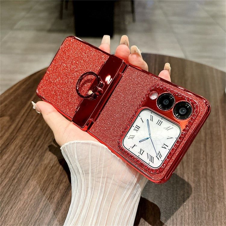 For Huawei nova Flip 5G Case Sparkling Glitter Ring Holder Hinge PC Phone Cover