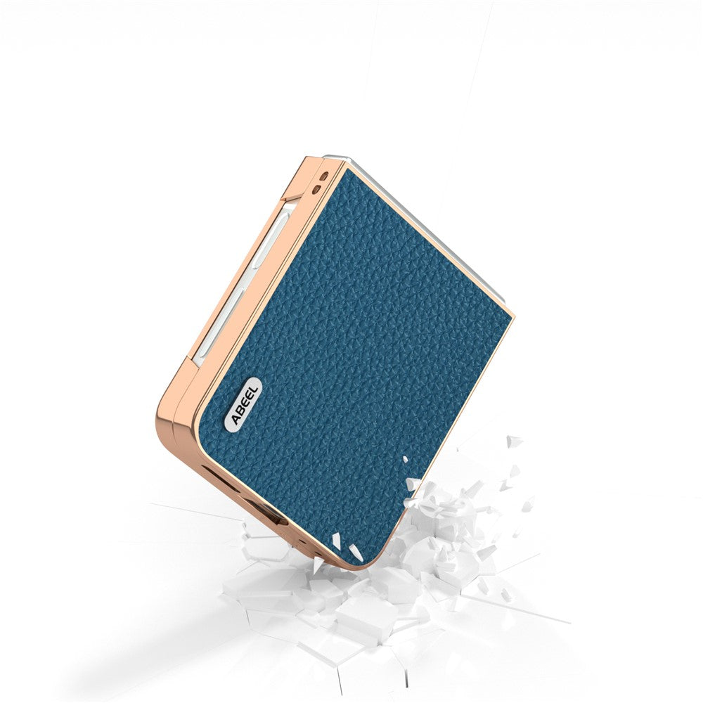 ABEEL For Samsung Galaxy Z Flip7 FE 5G / Z Flip6 5G Case Electroplating Phone Cover Star Series Genuine Cow Leather+TPU Protective Case - Blue