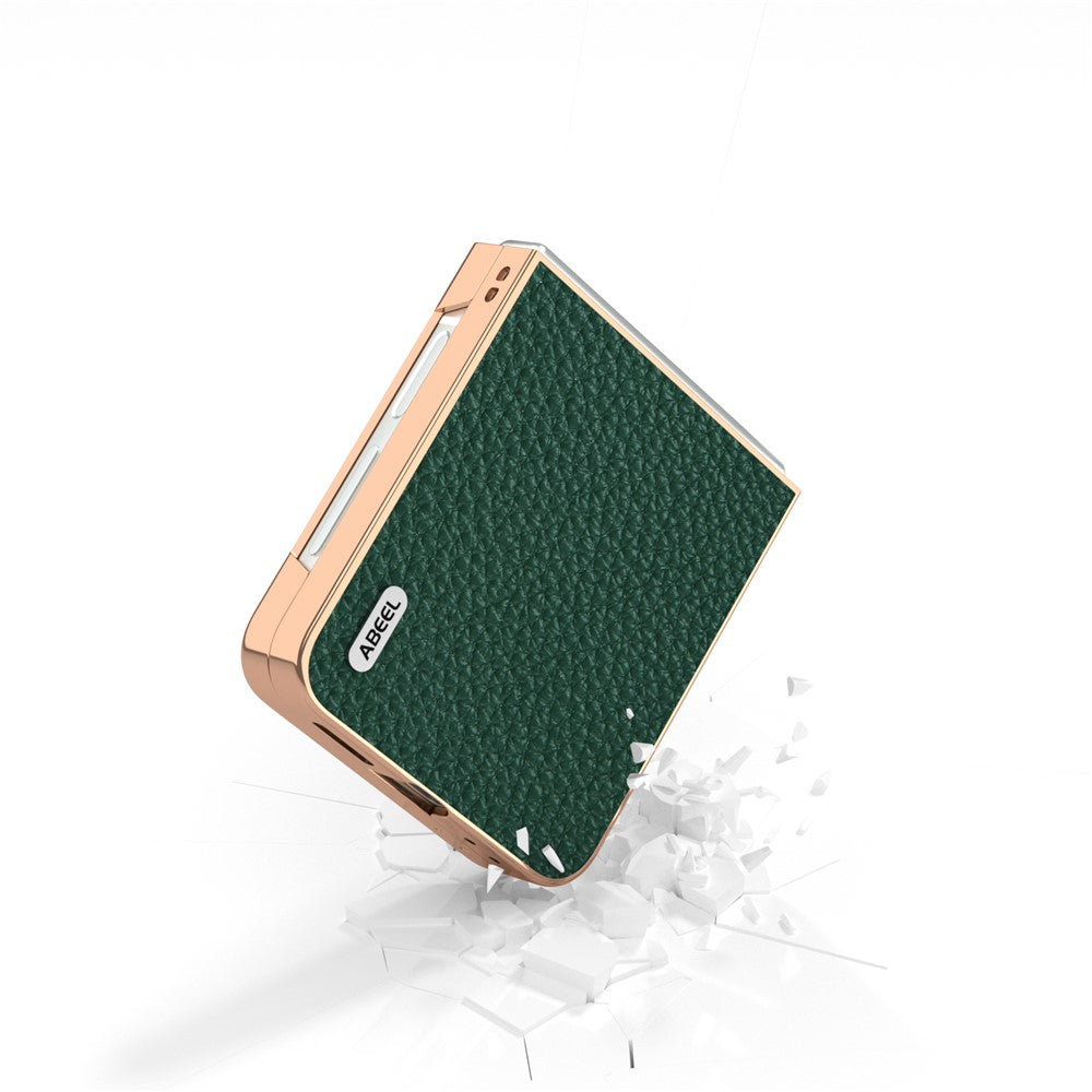 ABEEL For Samsung Galaxy Z Flip7 FE 5G / Z Flip6 5G Case Electroplating Phone Cover Star Series Genuine Cow Leather+TPU Protective Case - Green