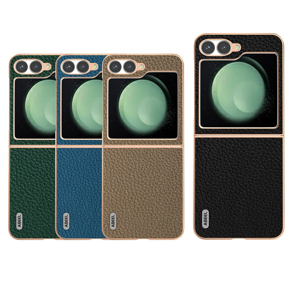 ABEEL For Samsung Galaxy Z Flip7 FE 5G / Z Flip6 5G Case Electroplating Phone Cover Star Series Genuine Cow Leather+TPU Protective Case - Green