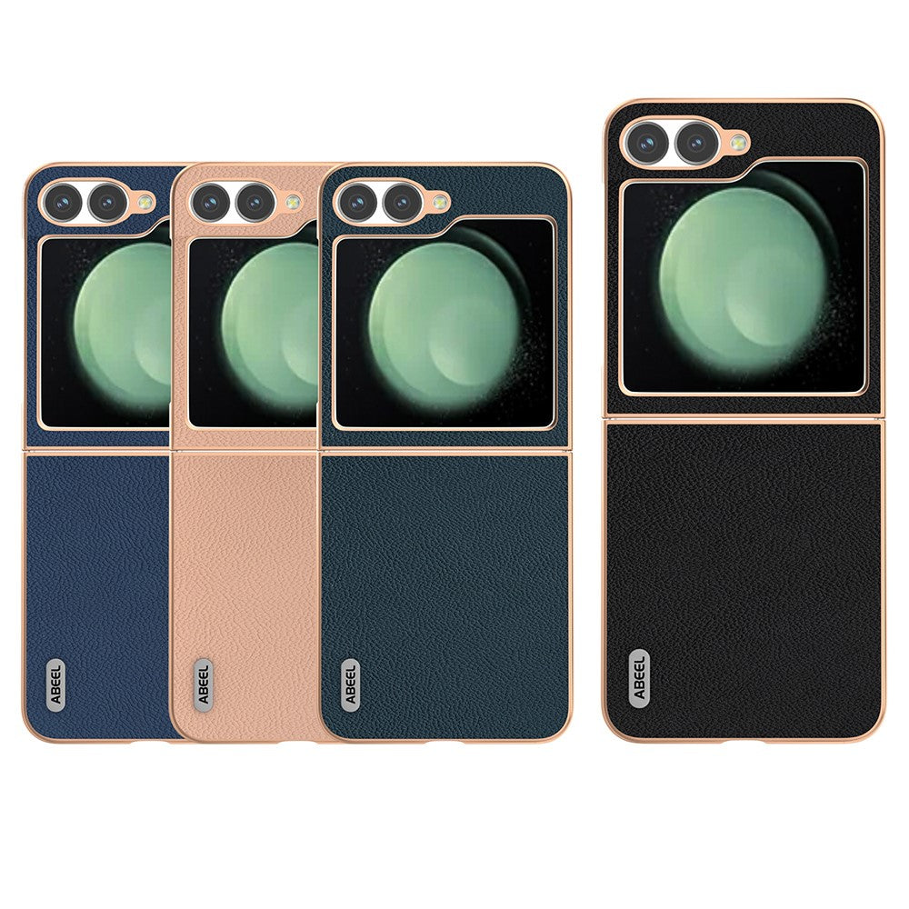 ABEEL For Samsung Galaxy Z Flip7 FE 5G / Z Flip6 5G Case Electroplating Phone Cover Horizon Series Genuine Cow Leather+TPU Protective Case - Green