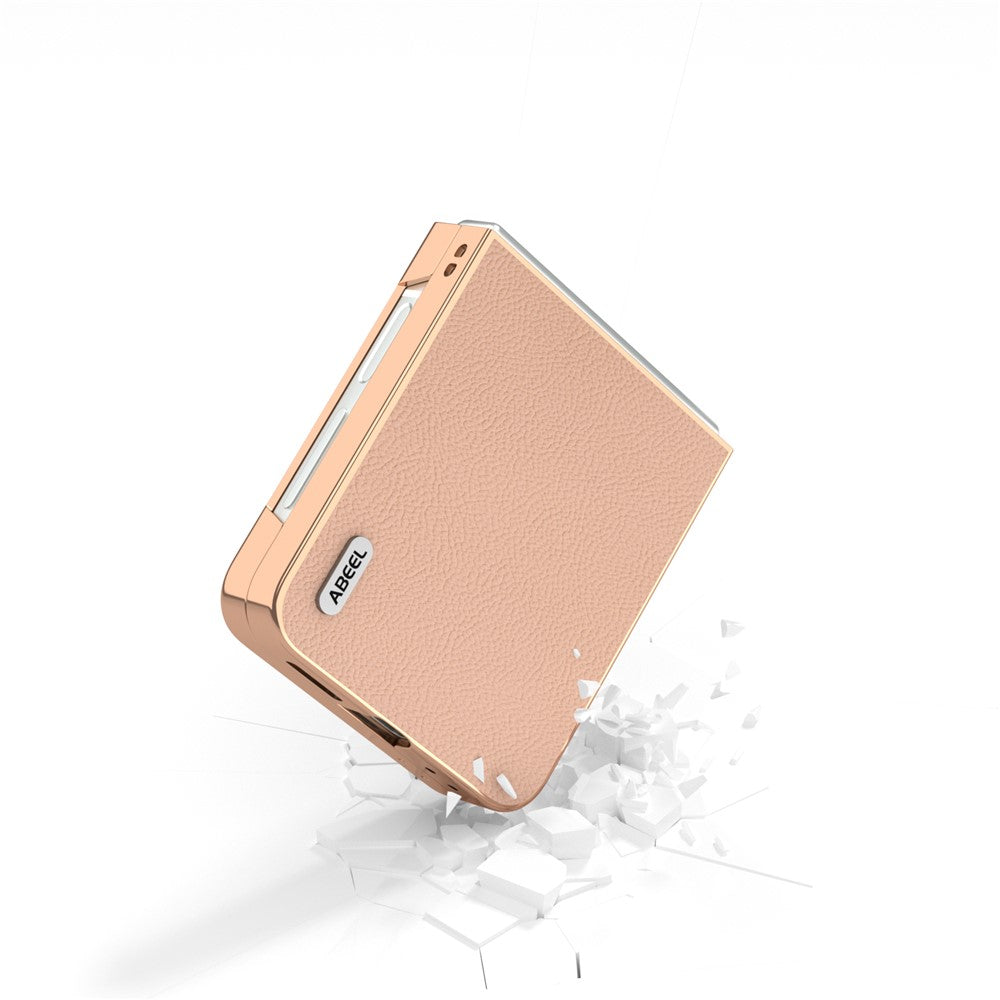 ABEEL For Samsung Galaxy Z Flip7 FE 5G / Z Flip6 5G Case Electroplating Phone Cover Horizon Series Genuine Cow Leather+TPU Protective Case - Pink