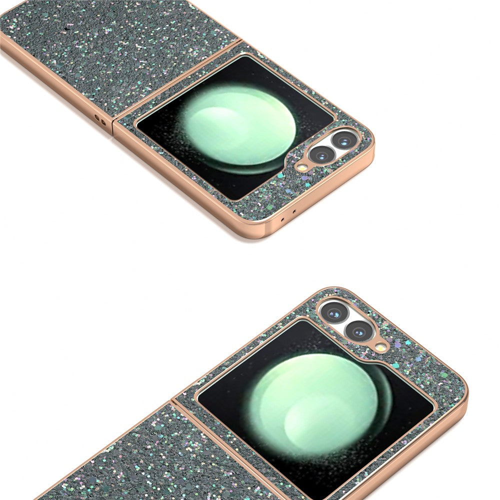 For Samsung Galaxy Z Flip7 FE 5G / Z Flip6 5G Case Electroplating Phone Cover Colored Glitter Design PU+TPU Protective Case - Rock Pine Green