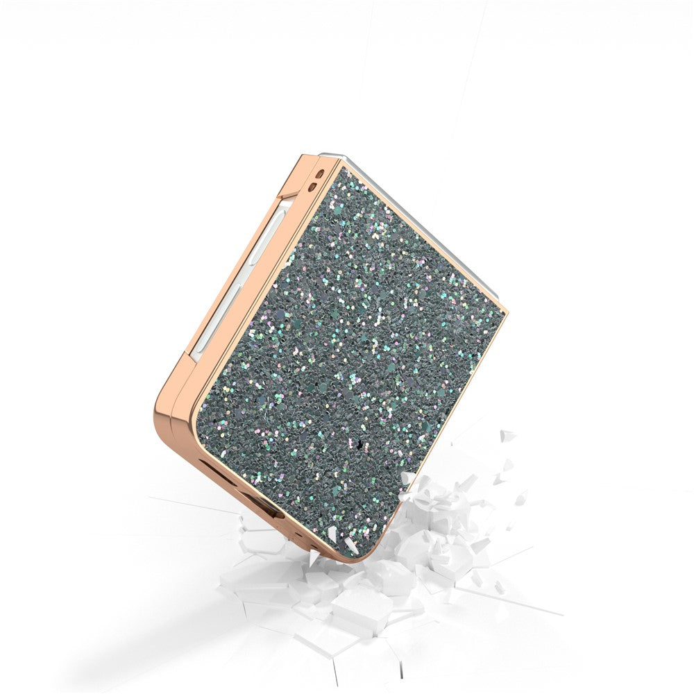 For Samsung Galaxy Z Flip7 FE 5G / Z Flip6 5G Case Electroplating Phone Cover Colored Glitter Design PU+TPU Protective Case - Rock Pine Green