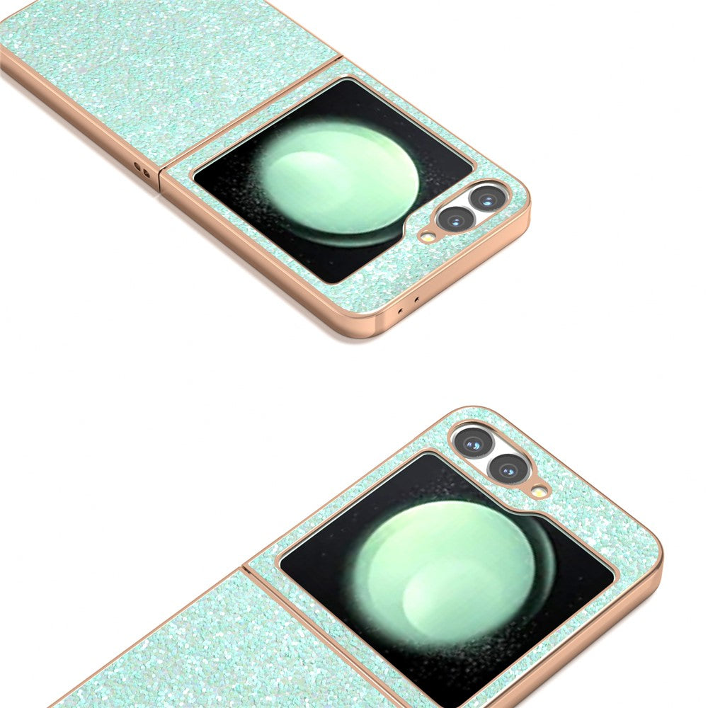 For Samsung Galaxy Z Flip7 FE 5G / Z Flip6 5G Case Electroplating Phone Cover Colored Glitter Design PU+TPU Protective Case - Mint Green