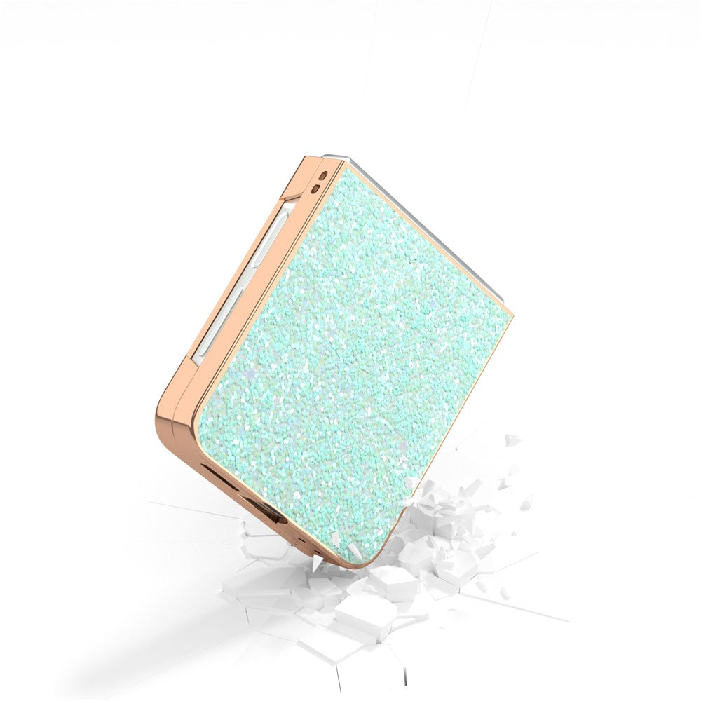 For Samsung Galaxy Z Flip7 FE 5G / Z Flip6 5G Case Electroplating Phone Cover Colored Glitter Design PU+TPU Protective Case - Mint Green