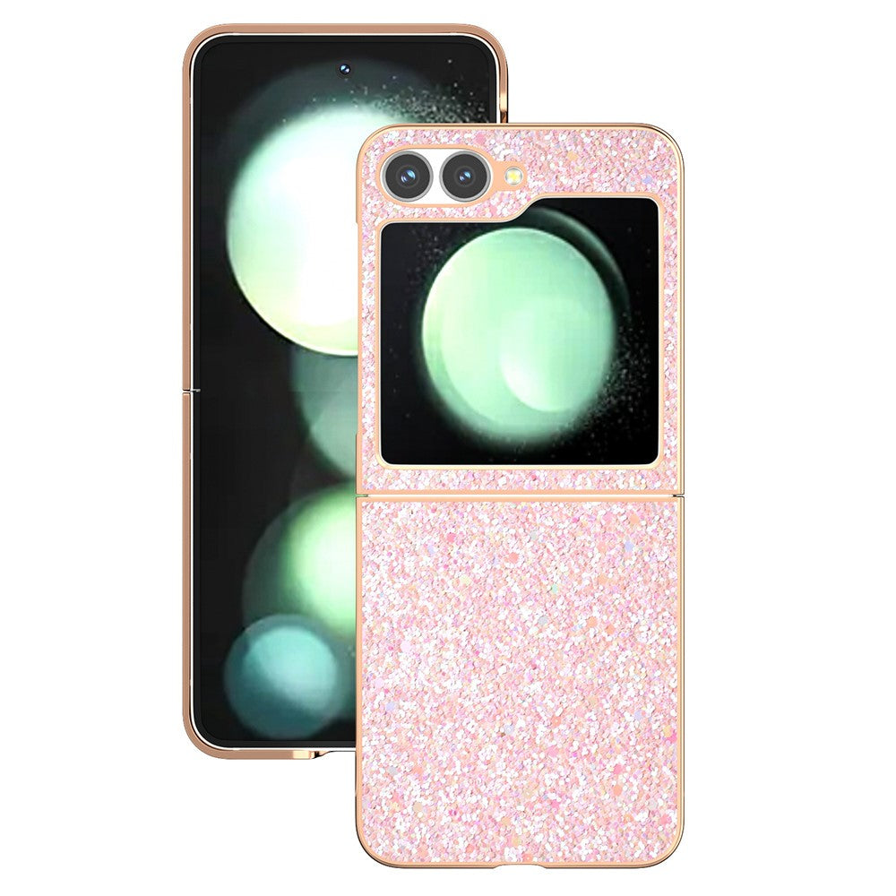 For Samsung Galaxy Z Flip7 FE 5G / Z Flip6 5G Case Electroplating Phone Cover Colored Glitter Design PU+TPU Protective Case - Peach Pink