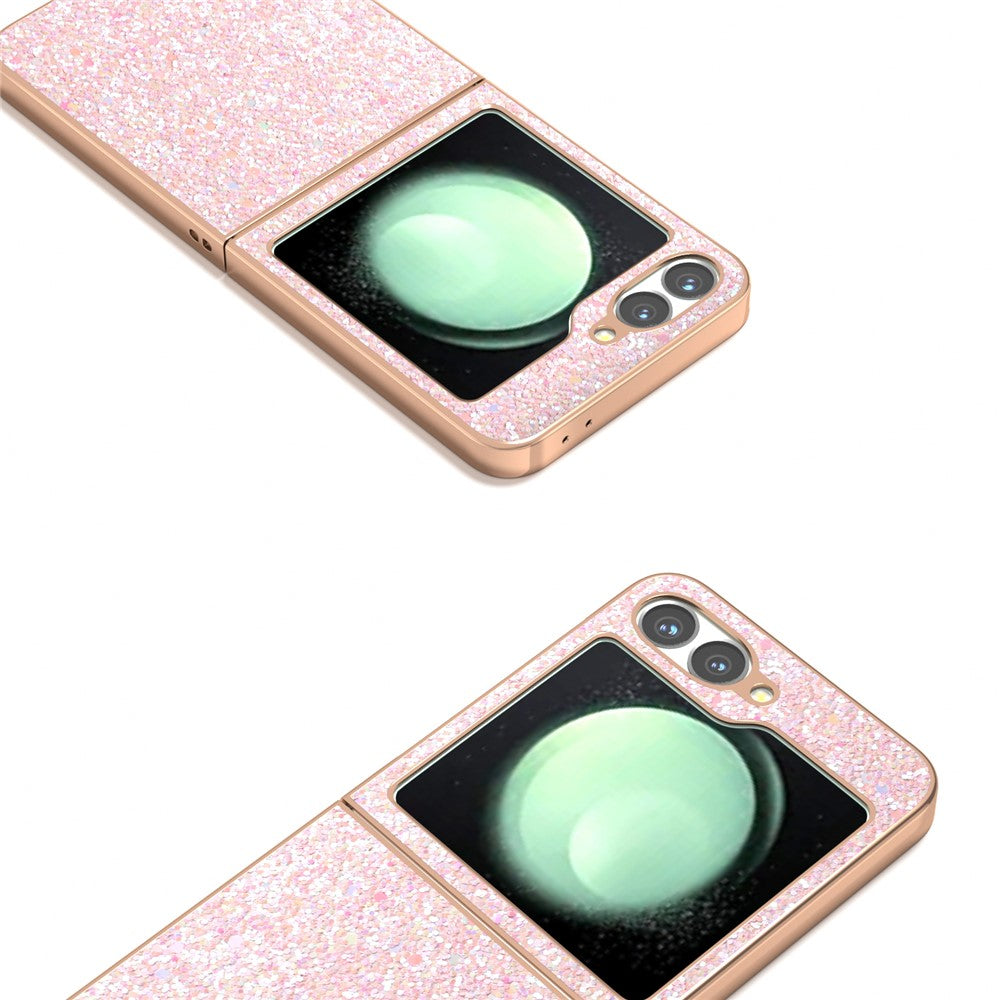 For Samsung Galaxy Z Flip7 FE 5G / Z Flip6 5G Case Electroplating Phone Cover Colored Glitter Design PU+TPU Protective Case - Peach Pink