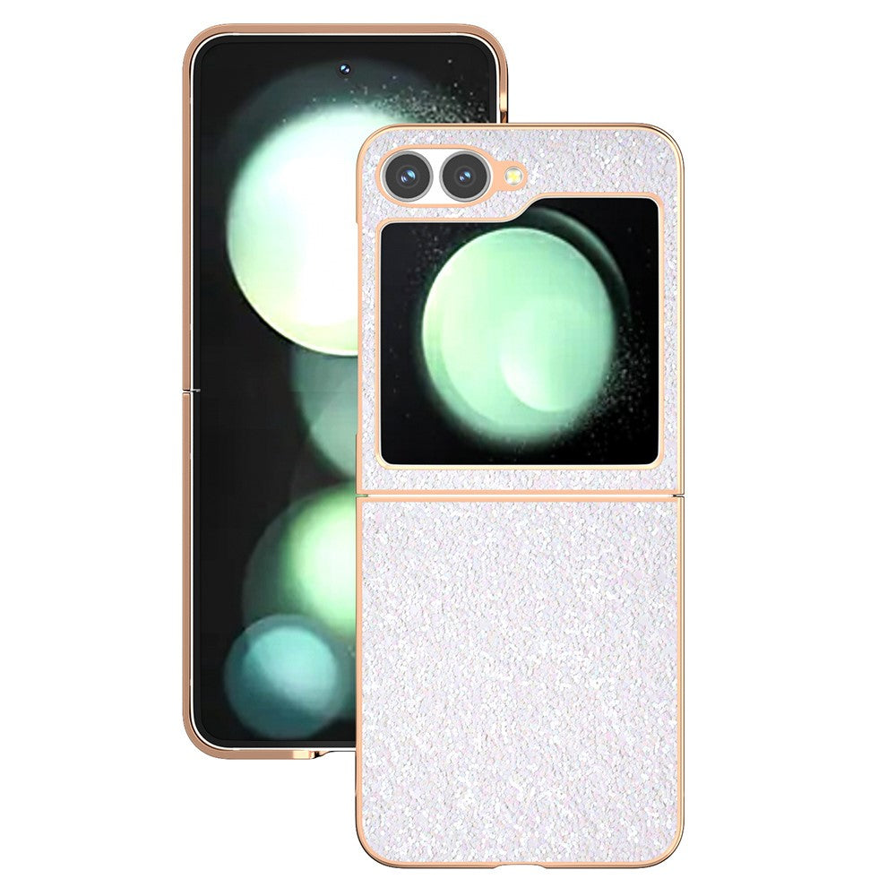 For Samsung Galaxy Z Flip7 FE 5G / Z Flip6 5G Case Electroplating Phone Cover Colored Glitter Design PU+TPU Protective Case - Gardenia White