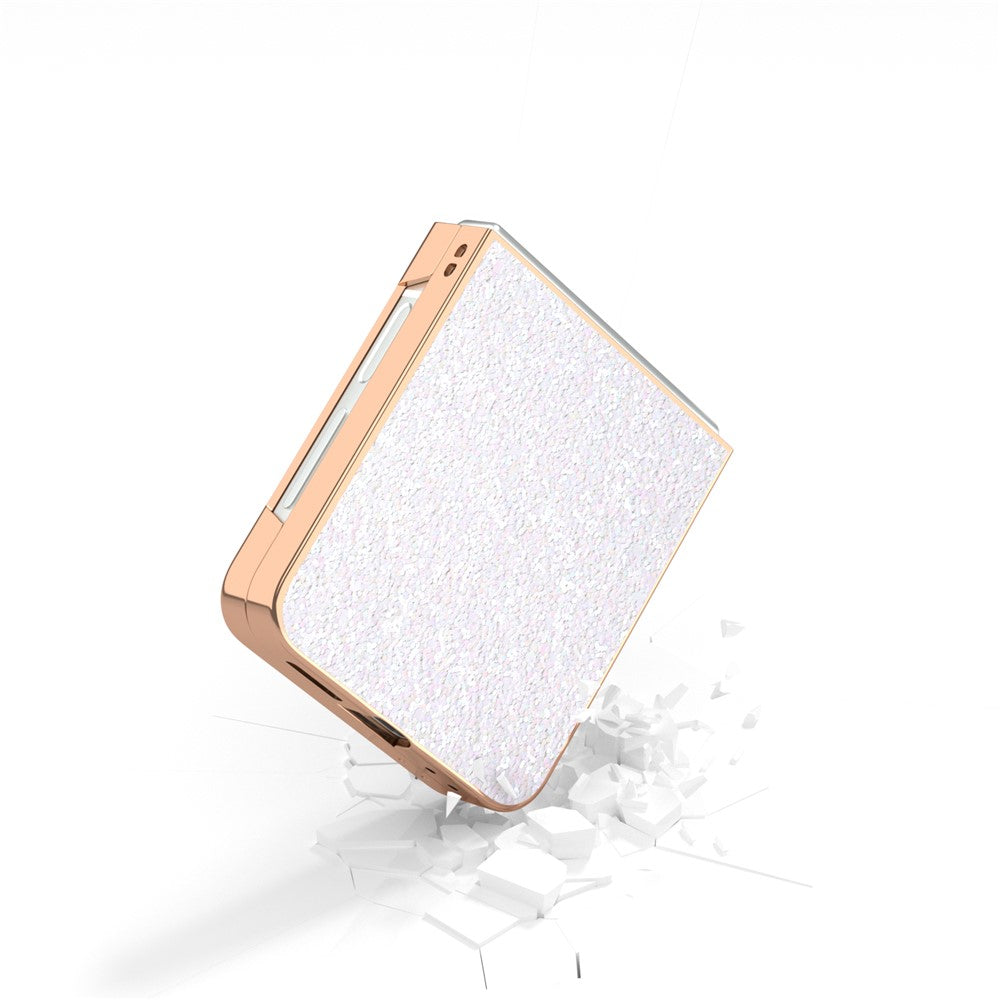 For Samsung Galaxy Z Flip7 FE 5G / Z Flip6 5G Case Electroplating Phone Cover Colored Glitter Design PU+TPU Protective Case - Gardenia White