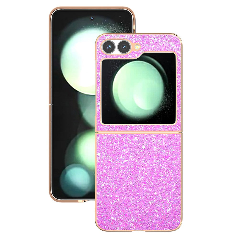 For Samsung Galaxy Z Flip7 FE 5G / Z Flip6 5G Case Electroplating Phone Cover Colored Glitter Design PU+TPU Protective Case - Pink