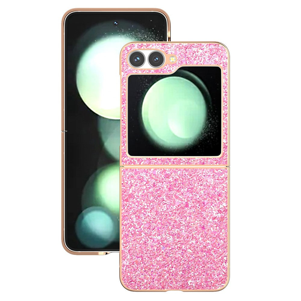 For Samsung Galaxy Z Flip7 FE 5G / Z Flip6 5G Case Electroplating Phone Cover Colored Glitter Design PU+TPU Protective Case - Rose Pink