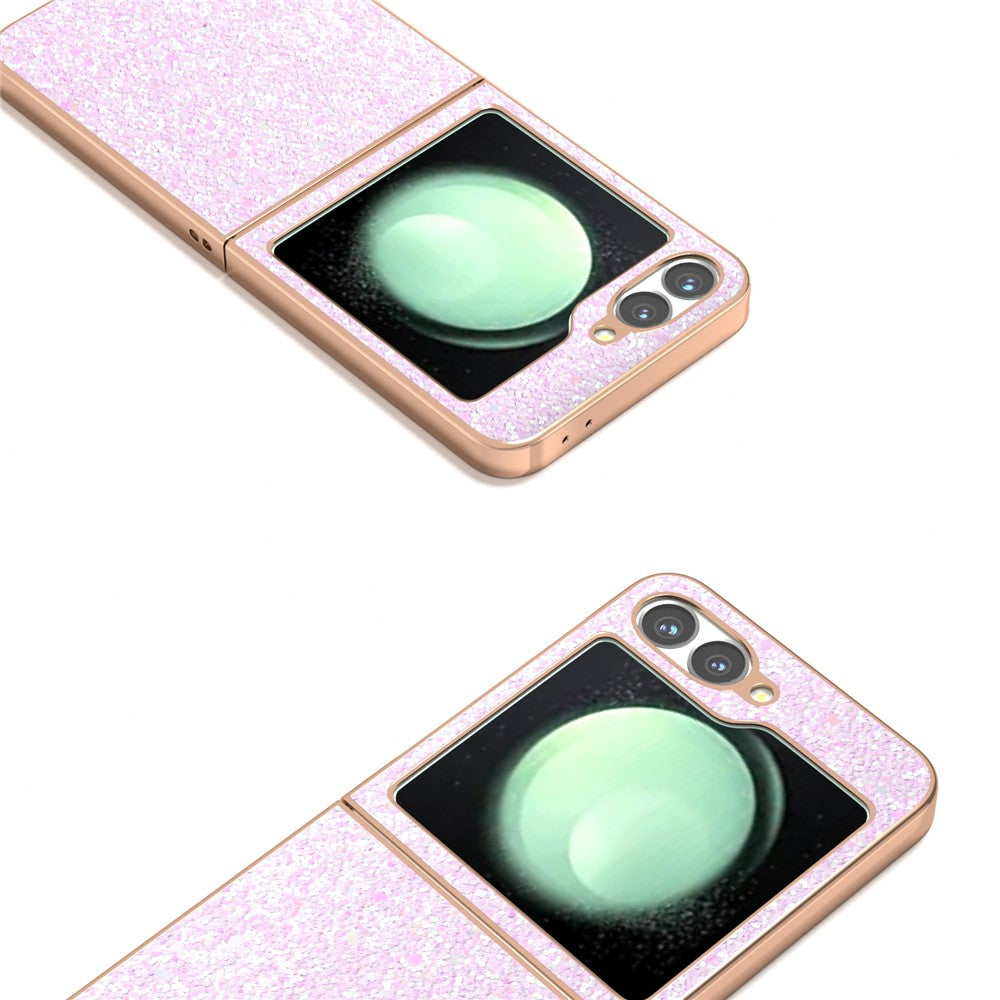 For Samsung Galaxy Z Flip7 FE 5G / Z Flip6 5G Case Electroplating Phone Cover Colored Glitter Design PU+TPU Protective Case - Gradient Pink