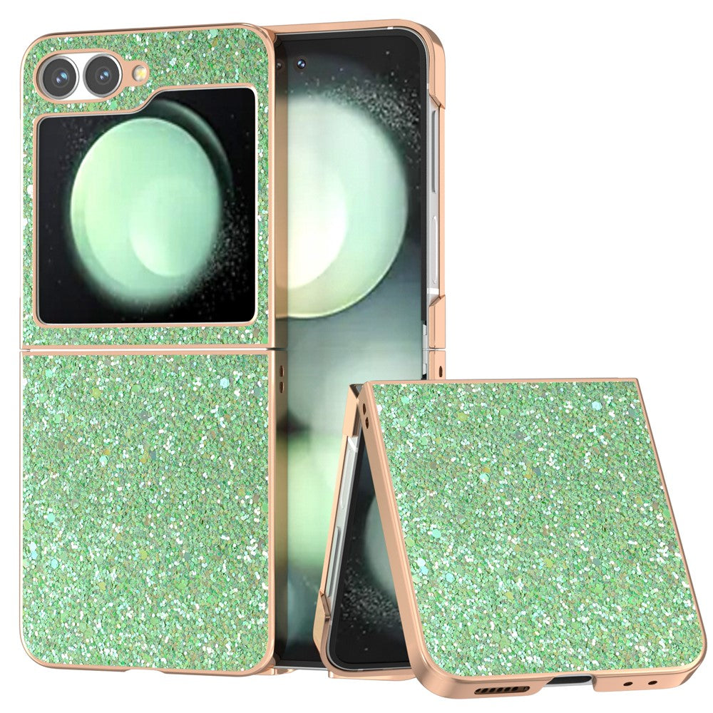 For Samsung Galaxy Z Flip7 FE 5G / Z Flip6 5G Case Electroplating Phone Cover Colored Glitter Design PU+TPU Protective Case - Lawn Green