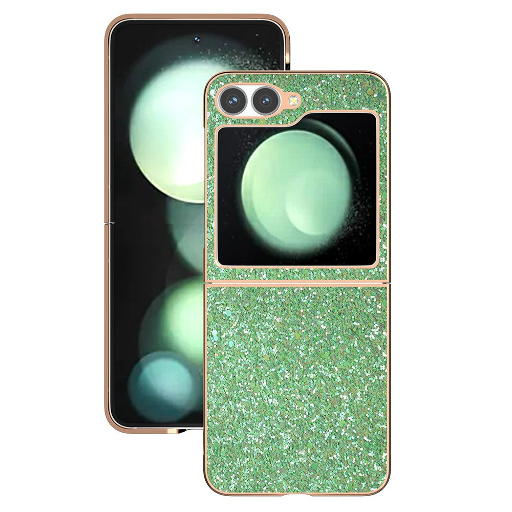 For Samsung Galaxy Z Flip7 FE 5G / Z Flip6 5G Case Electroplating Phone Cover Colored Glitter Design PU+TPU Protective Case - Lawn Green