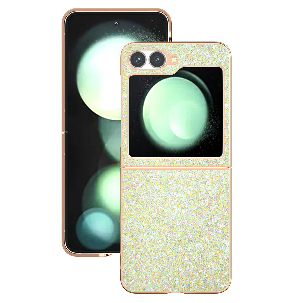 For Samsung Galaxy Z Flip7 FE 5G / Z Flip6 5G Case Electroplating Phone Cover Colored Glitter Design PU+TPU Protective Case - Amber Yellow