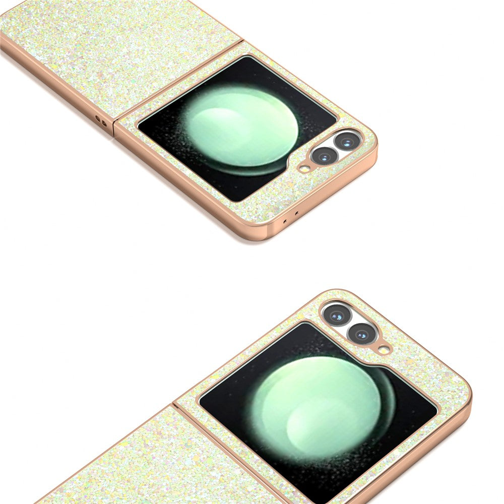 For Samsung Galaxy Z Flip7 FE 5G / Z Flip6 5G Case Electroplating Phone Cover Colored Glitter Design PU+TPU Protective Case - Amber Yellow