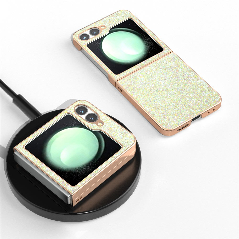For Samsung Galaxy Z Flip7 FE 5G / Z Flip6 5G Case Electroplating Phone Cover Colored Glitter Design PU+TPU Protective Case - Amber Yellow