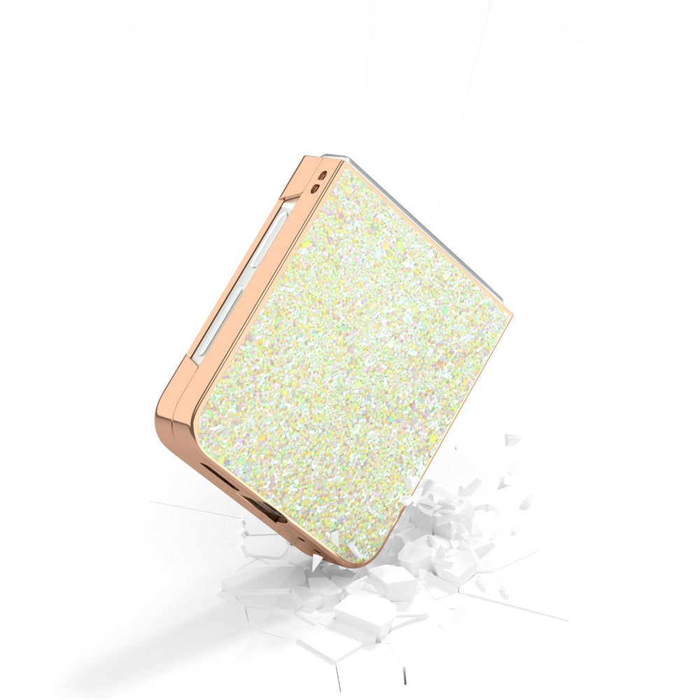 For Samsung Galaxy Z Flip7 FE 5G / Z Flip6 5G Case Electroplating Phone Cover Colored Glitter Design PU+TPU Protective Case - Amber Yellow