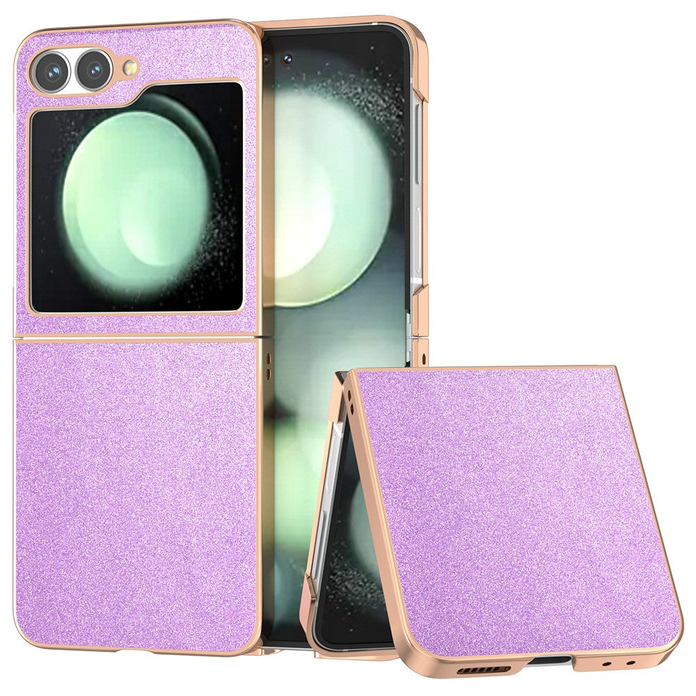 For Samsung Galaxy Z Flip7 FE 5G / Z Flip6 5G Case Electroplating Phone Cover Glitter Surface Design PU+TPU Protective Case - Purple