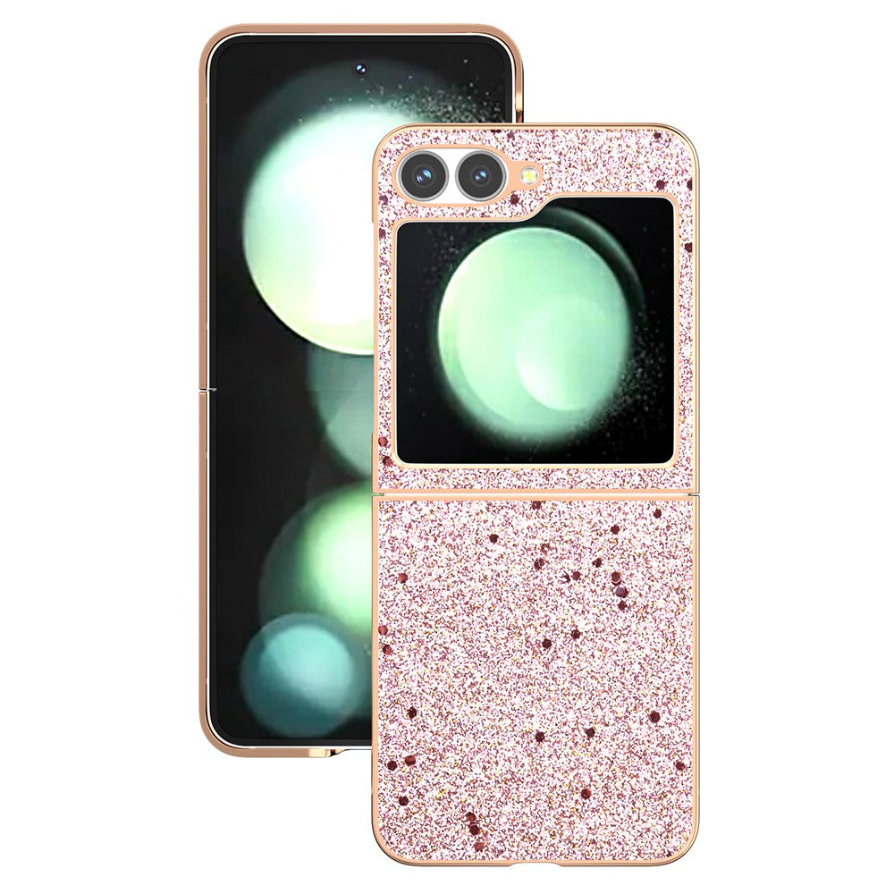 For Samsung Galaxy Z Flip7 FE 5G / Z Flip6 5G Case Electroplating Phone Cover Glitter Surface Design PU+TPU Protective Case - Pink