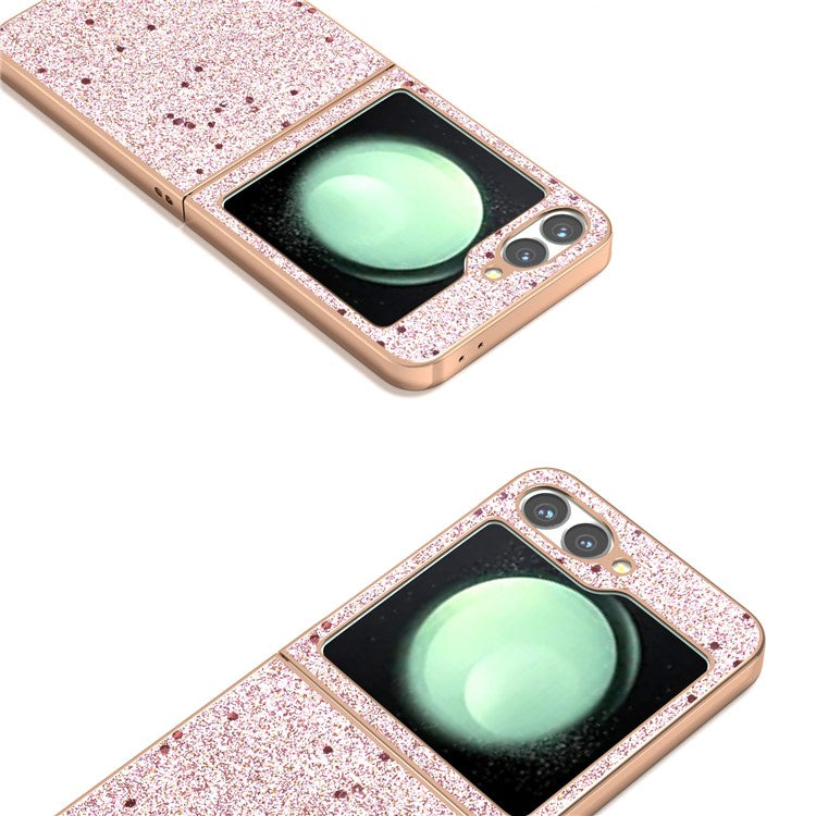 For Samsung Galaxy Z Flip6 5G Case Electroplating Phone Cover Glitter Surface Design PU+TPU Protective Case - Pink