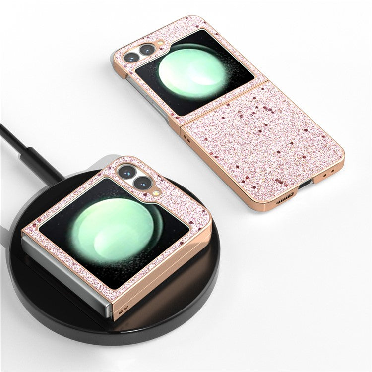 For Samsung Galaxy Z Flip6 5G Case Electroplating Phone Cover Glitter Surface Design PU+TPU Protective Case - Pink