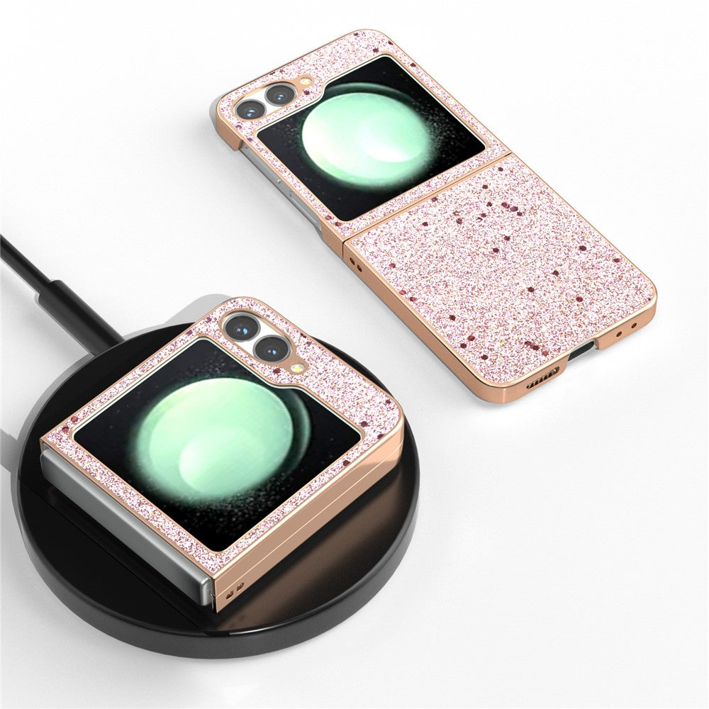 For Samsung Galaxy Z Flip7 FE 5G / Z Flip6 5G Case Electroplating Phone Cover Glitter Surface Design PU+TPU Protective Case - Pink