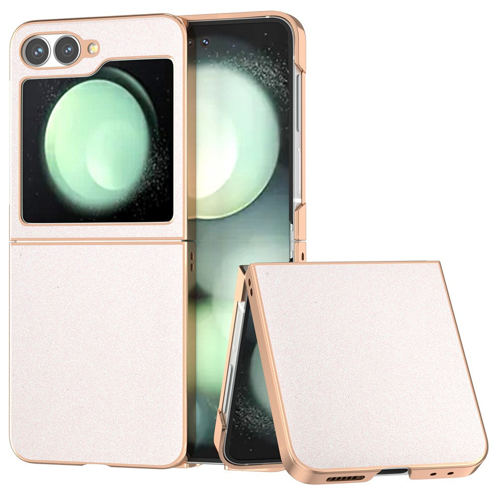 For Samsung Galaxy Z Flip7 FE 5G / Z Flip6 5G Case Electroplating Phone Cover Glitter Surface Design PU+TPU Protective Case - White