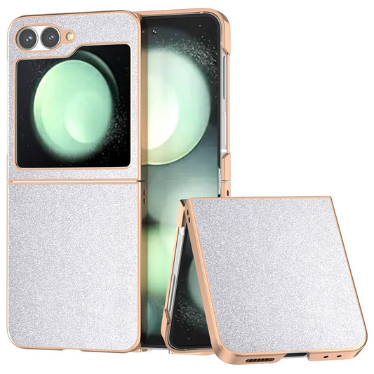 For Samsung Galaxy Z Flip7 FE 5G / Z Flip6 5G Case Electroplating Phone Cover Glitter Surface Design PU+TPU Protective Case - Silver