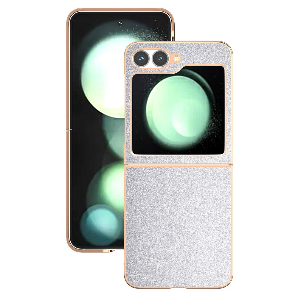 For Samsung Galaxy Z Flip7 FE 5G / Z Flip6 5G Case Electroplating Phone Cover Glitter Surface Design PU+TPU Protective Case - Silver