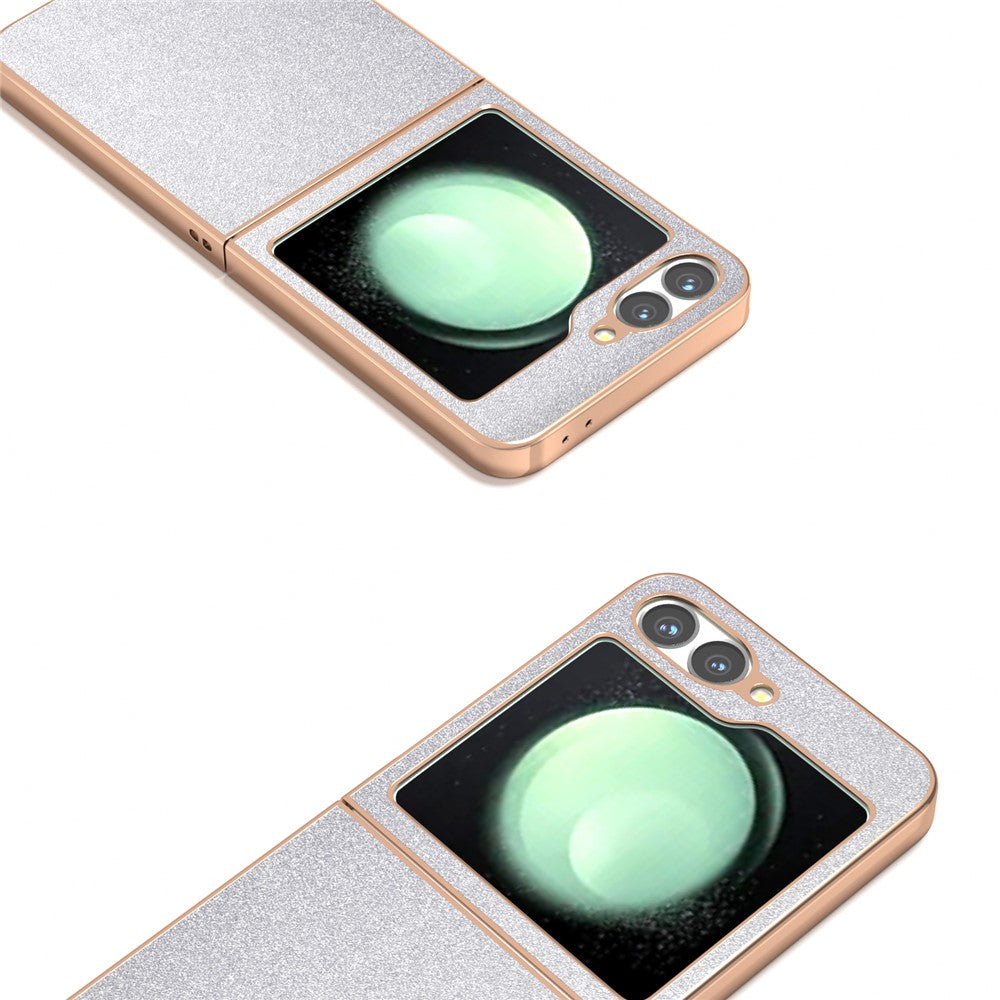 For Samsung Galaxy Z Flip7 FE 5G / Z Flip6 5G Case Electroplating Phone Cover Glitter Surface Design PU+TPU Protective Case - Silver