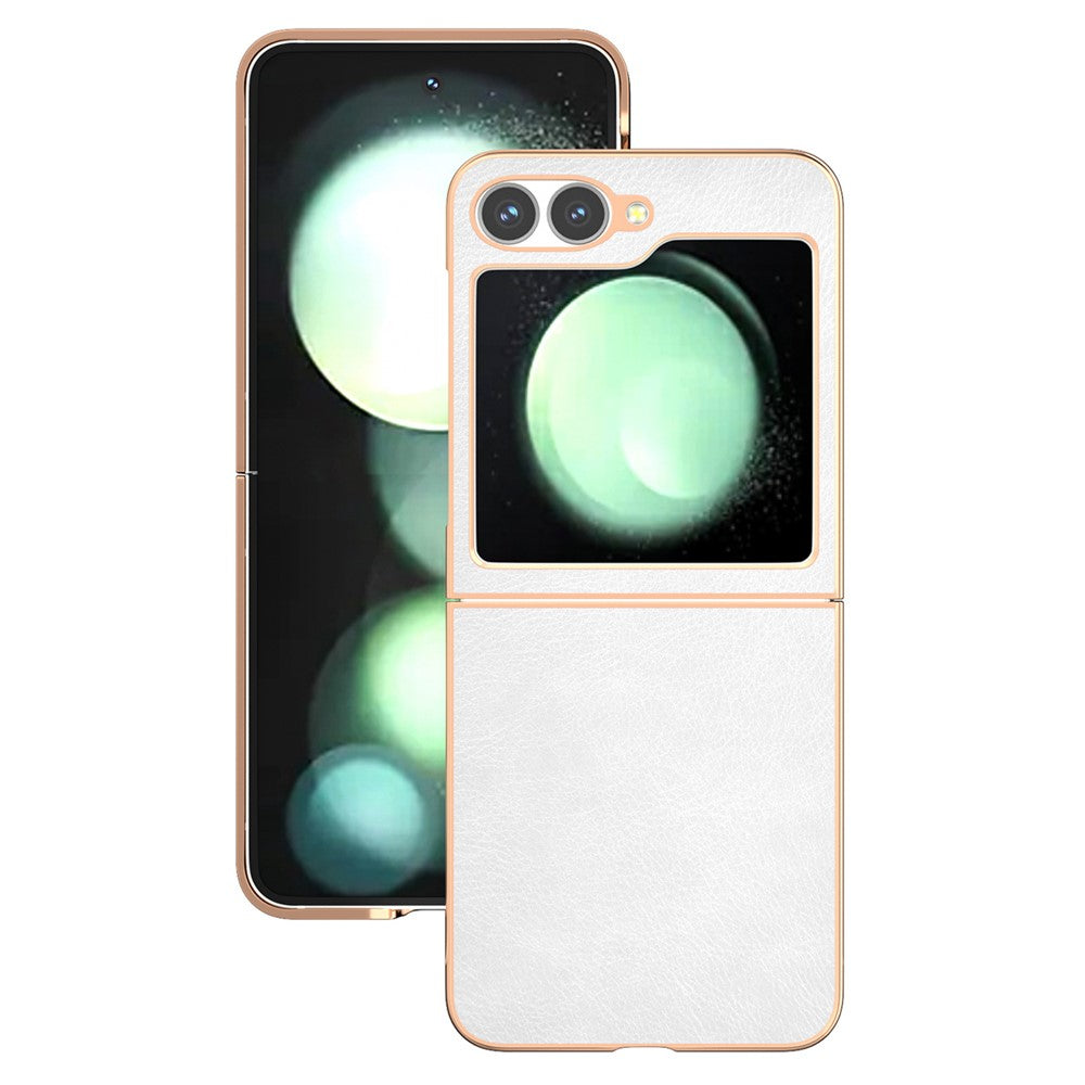 For Samsung Galaxy Z Flip7 FE 5G / Z Flip6 5G Case Electroplating Phone Cover PU Leather+TPU Litchi Texture Case - White
