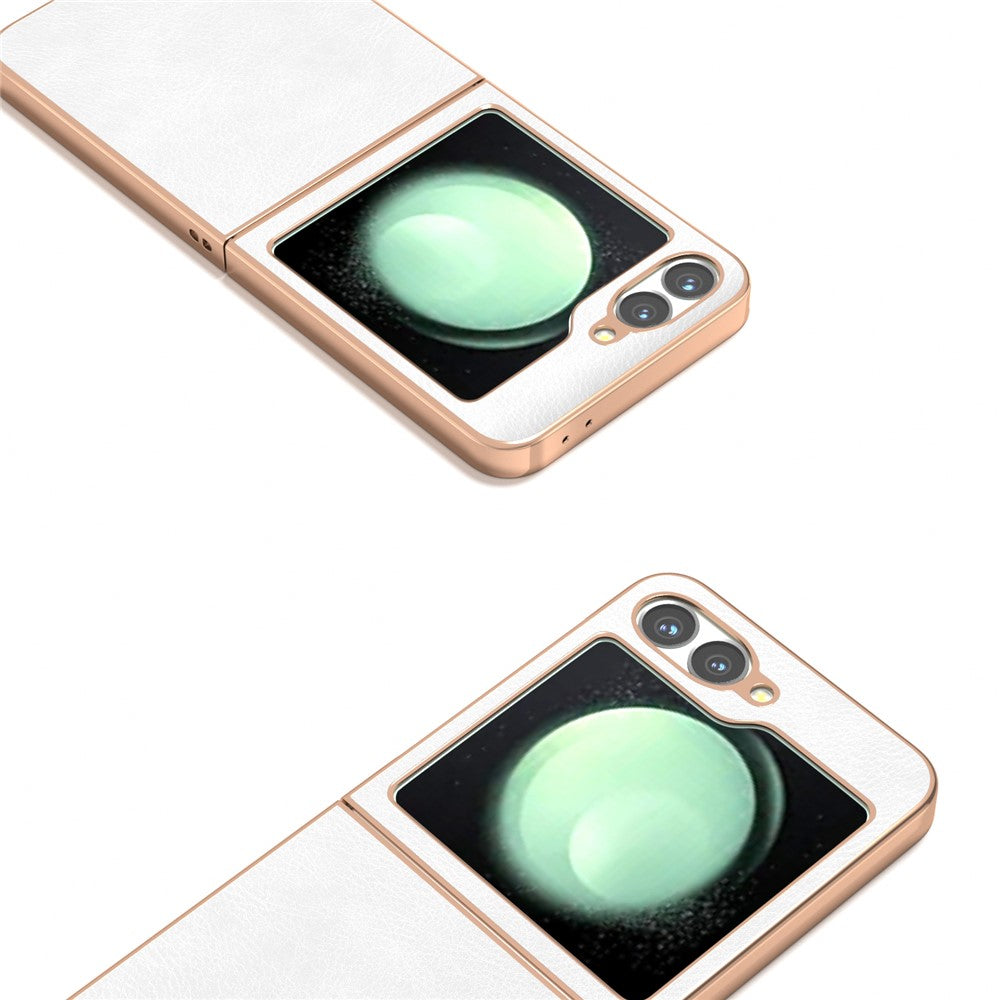 For Samsung Galaxy Z Flip7 FE 5G / Z Flip6 5G Case Electroplating Phone Cover PU Leather+TPU Litchi Texture Case - White