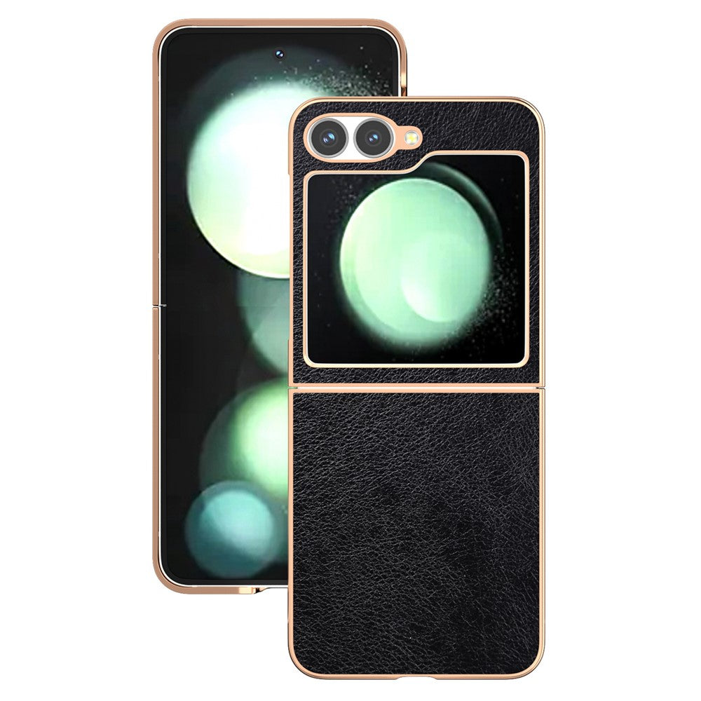 For Samsung Galaxy Z Flip7 FE 5G / Z Flip6 5G Case Electroplating Phone Cover PU Leather+TPU Litchi Texture Case - Black