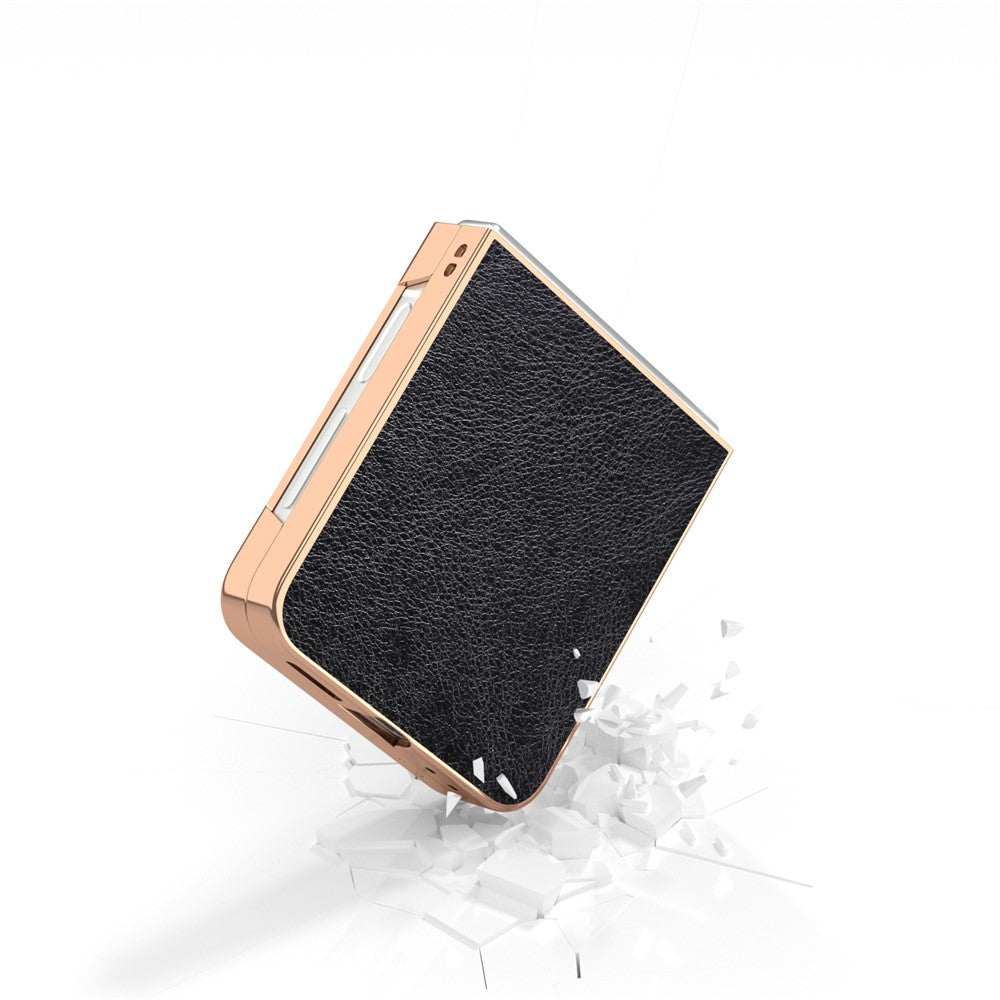 For Samsung Galaxy Z Flip7 FE 5G / Z Flip6 5G Case Electroplating Phone Cover PU Leather+TPU Litchi Texture Case - Black